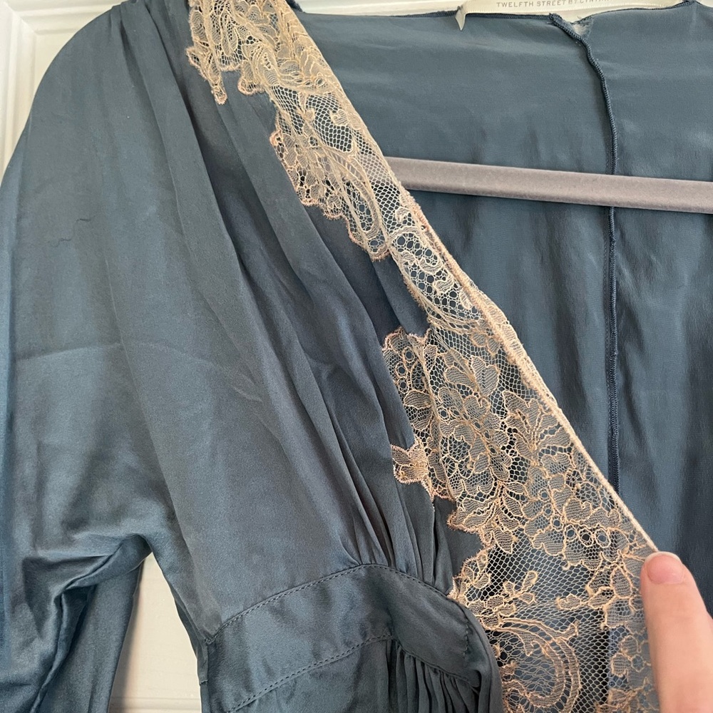Twelfth Street by Cynthia Vincent SILK Robe with Cream Lace